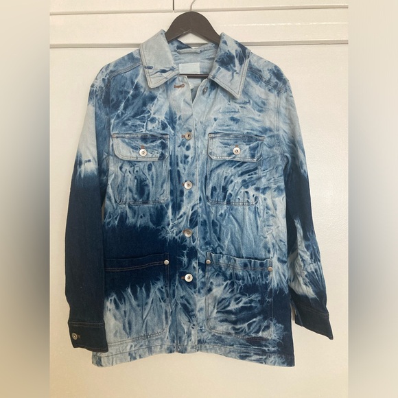 Anthropologie Avec Les Filles Shiloh oversized tie dye denim shirt jacket Small - Picture 4 of 7